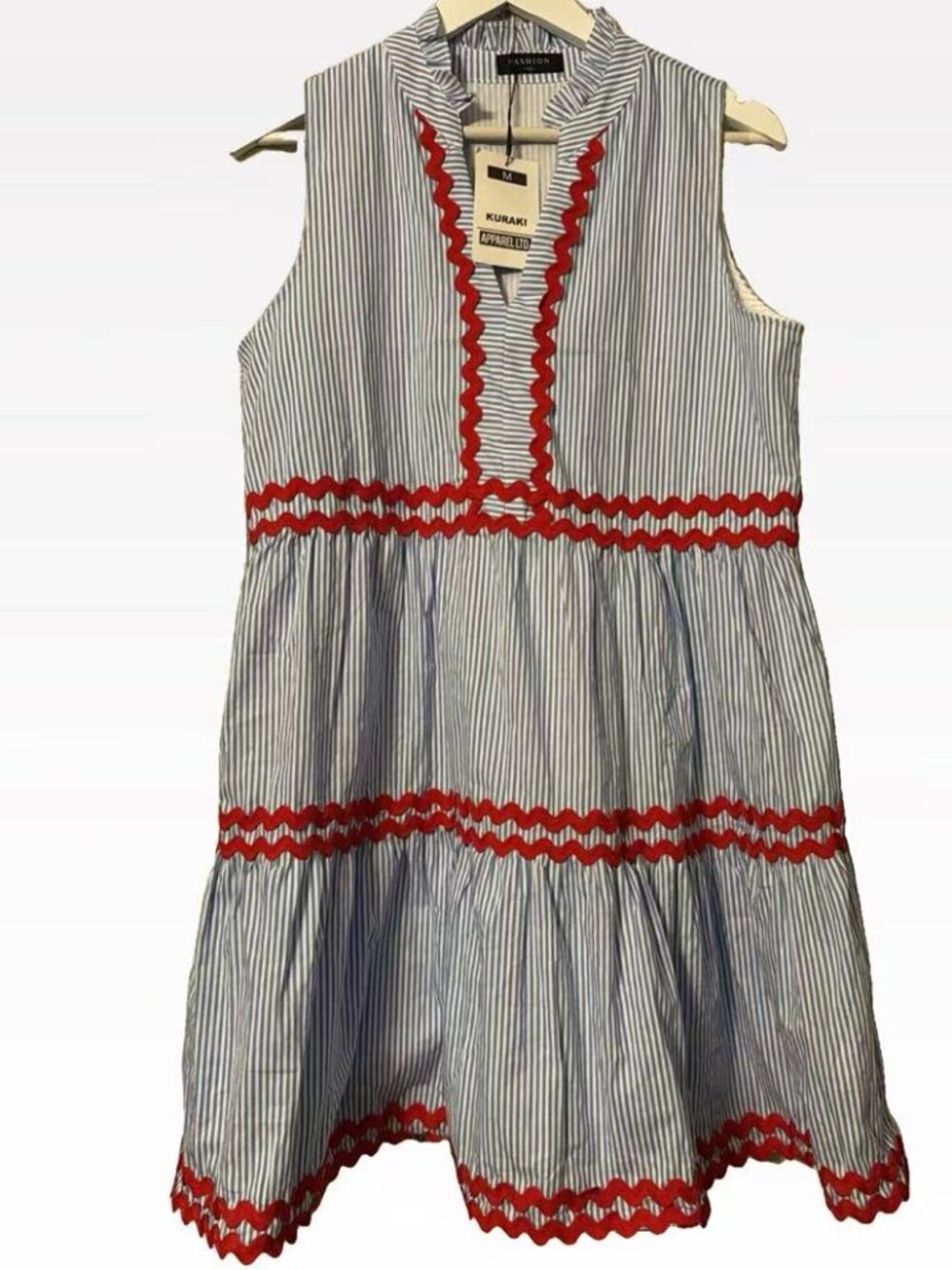 Fashion Women's Light Blue Striped Sleeveless Dress M